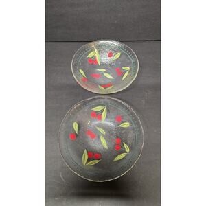 Vintage Pressed Textured Glass Cherry Dessert Bowls Set Of 2 Retro Kitchen